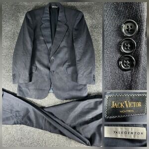 Jack Victor Yale Genton Navy Virgin Wool 2 Piece Suit Men's 40R Pants 32X30 EUC